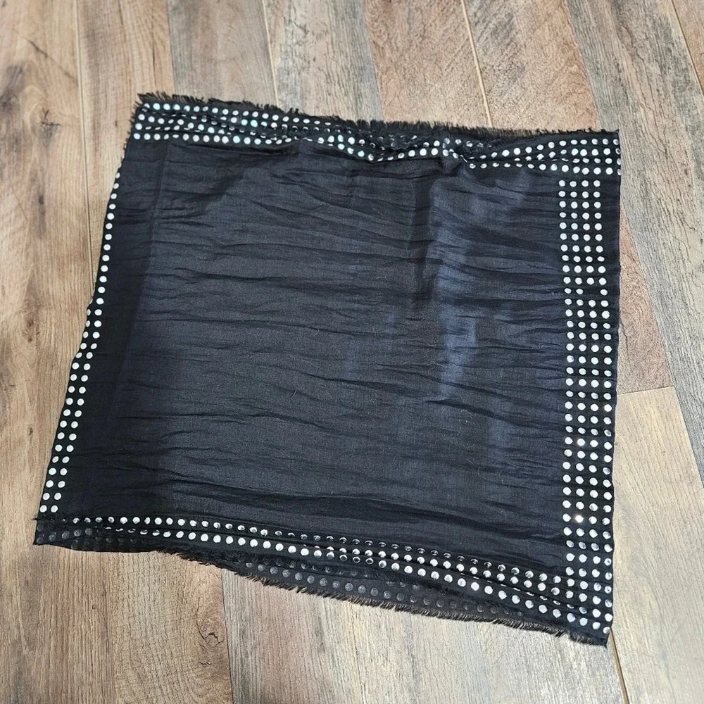 Bebe Womens Black Scarf Silver toned Stud Beaded Embellished‎ Wrap Goth Witchy